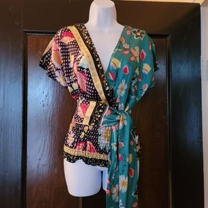 Crazy for Kimono's. Floral 100% silk blouse.